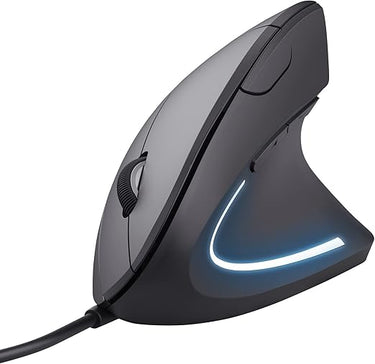 Trust Verto Ratón Vertical, Ratón Ergonómico con Cable USB 1000/1600 dpi, Iluminación LED, Sensor Óptico para PC, Ordenador, Laptop, Desktop, Mac - Negro
